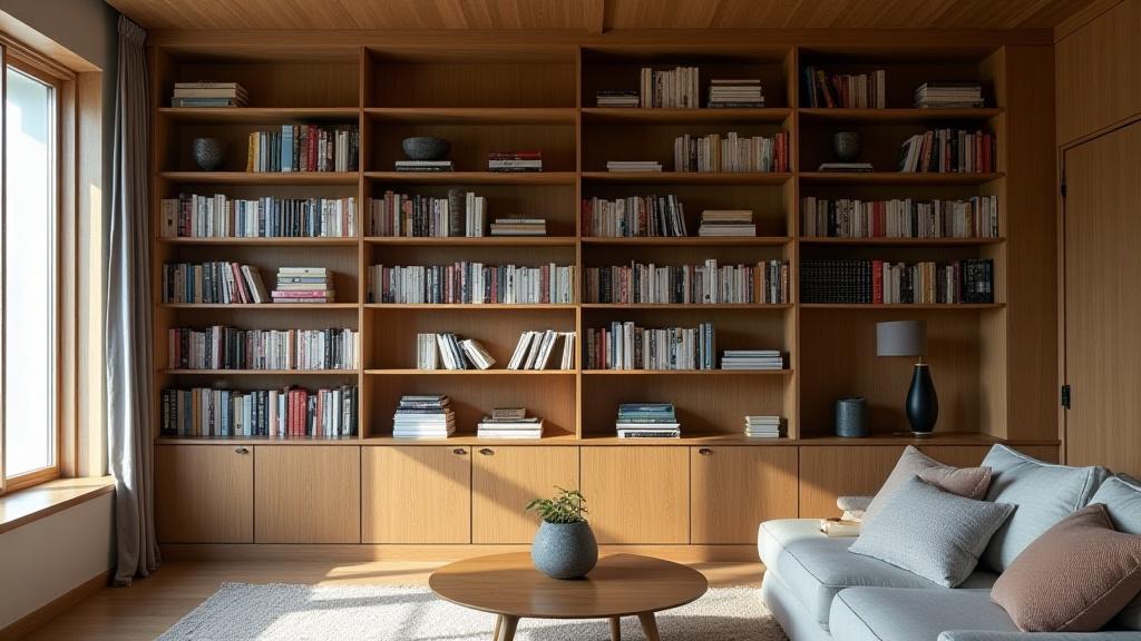 Specialdesignet bogreol i massiv eg, der viser fint snedkerhåndværk